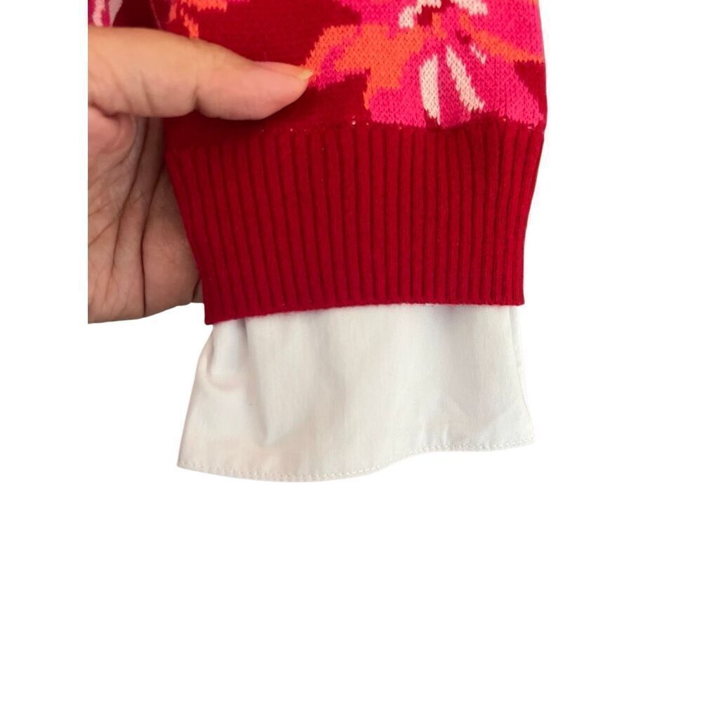 Isaac Mizrahi Live! Womens  Red Floral Mock Neck Faux Undershirt sz L - Picture 4 of 5